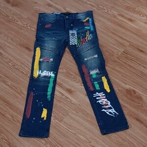 Encrypted Boys Youth 18 Skinny Fit Jeans Blue with Multicolor Accents NWT